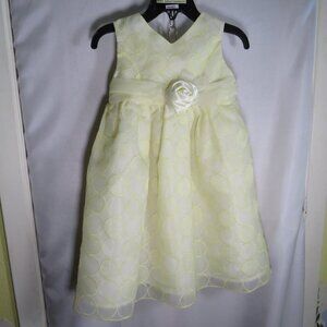 Baby Yellow Voile Party Dress with Ribbon Rose (Wedding, Easter, Church)